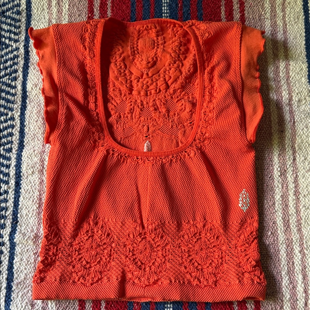 FP Movement by Free People Vibrant Orange Lace Blouse